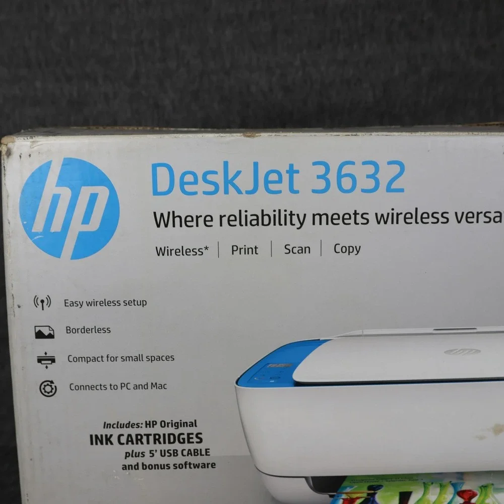 HP DeskJet 3632 All-In-One Inkjet Printer Color WiFi USB Copier Scanner White